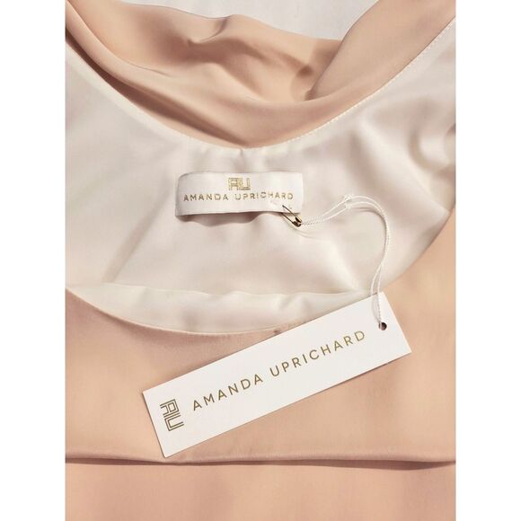 Amanda Uprichard Silk Dress Draped Neck Nude Pink Short Sheath Lined SZ LG - Picture 6 of 6